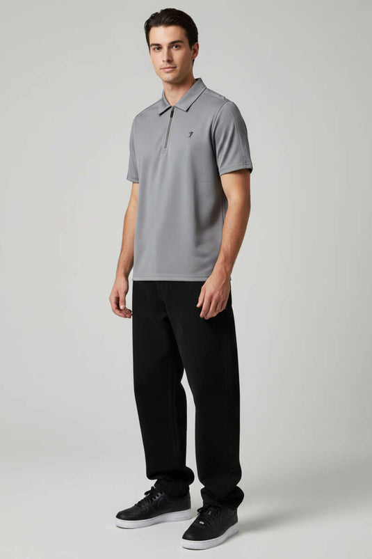 T-shirt homme à col polo avec écusson, couleur fumée