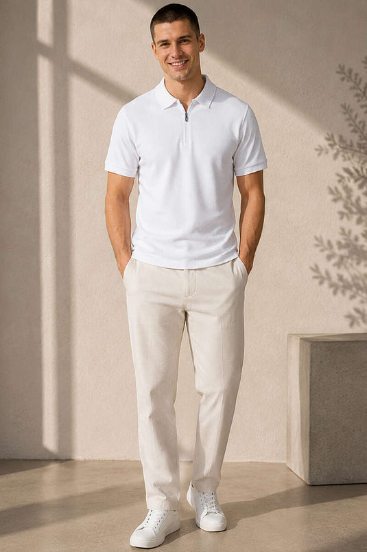 T-shirt basique à col polo zippé blanc