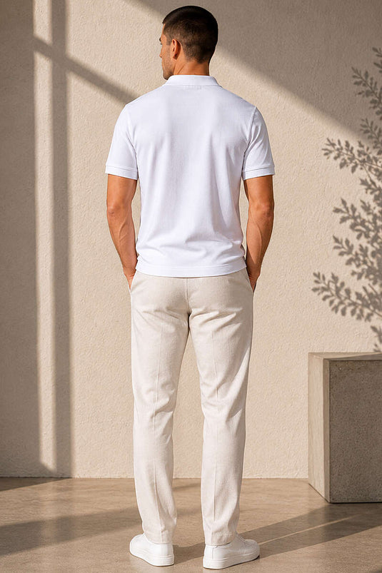 T-shirt basique à col polo zippé blanc