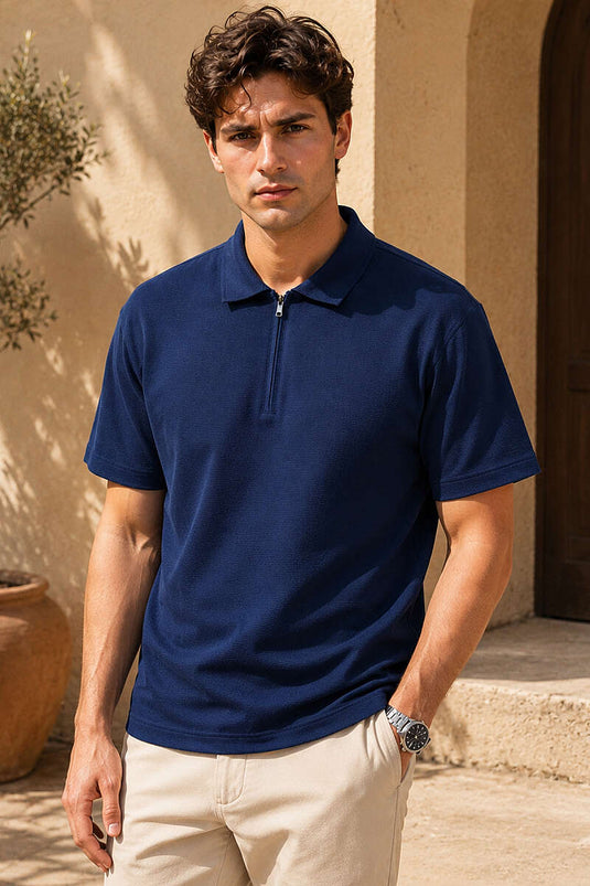 T-shirt basique à col polo zippé Parlement
