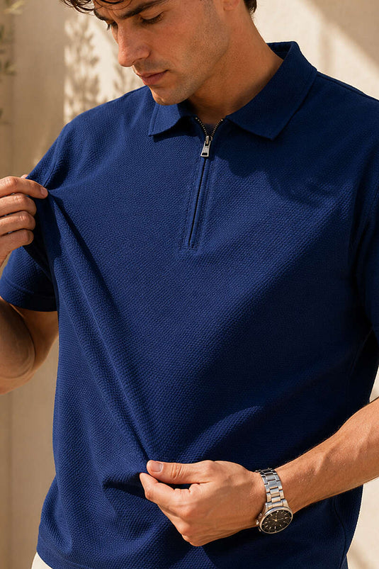 T-shirt basique à col polo zippé Parlement