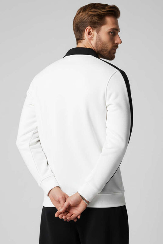 Sweat-shirt pour homme à col polo bordé blanc