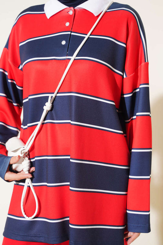 Completo Polo A Collo A Blocchi Rosso