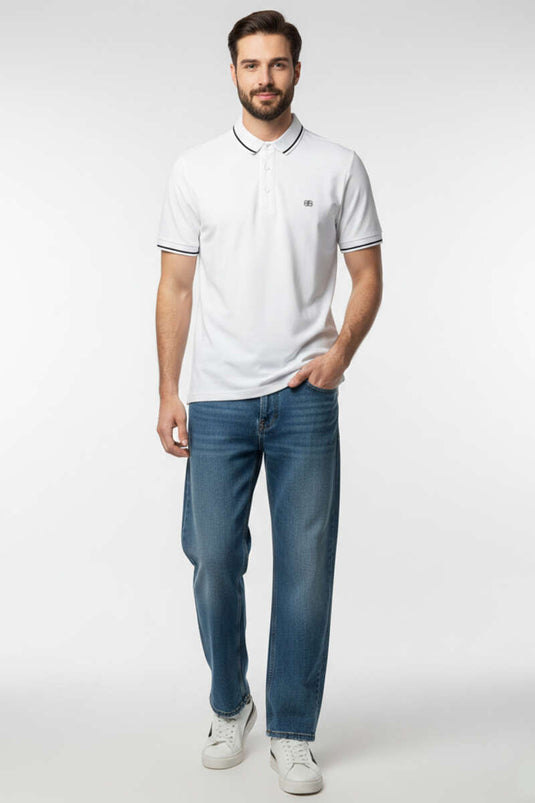T-shirt homme blanc à col polo avec boutons-pression