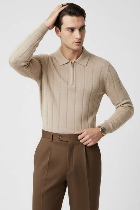 Gestreifter Polo-Pullover, Beige
