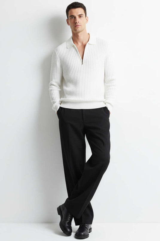 Pull polo pour homme à col rayé, blanc