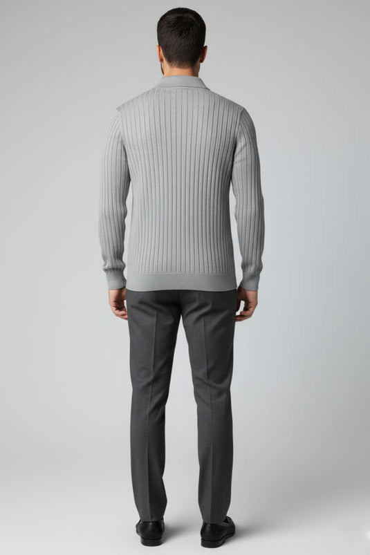 Herren-Polopullover mit Streifenmuster, Grau