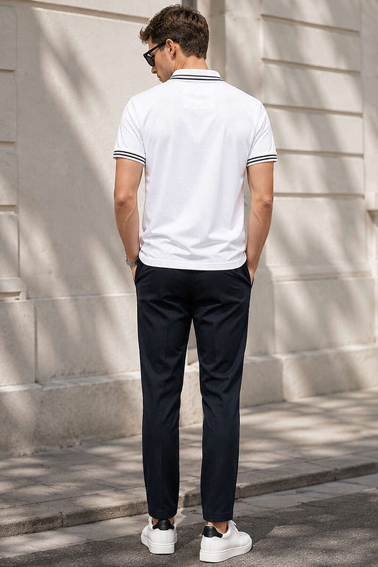 T-shirt homme à rayures col polo blanc