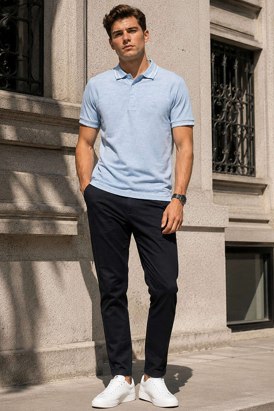 T-shirt homme à rayures avec col polo bleu
