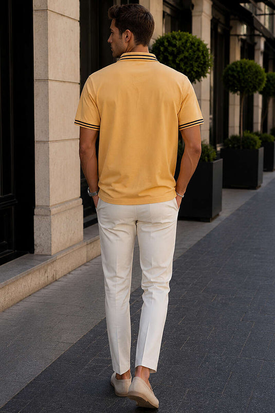 Polo Yaka Çizgili Erkek T-shirt Safran