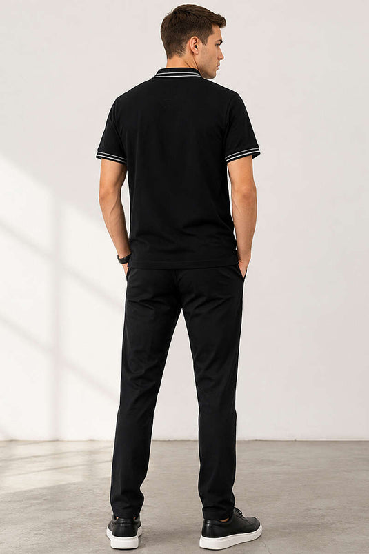 T-shirt homme à rayures avec col polo noir