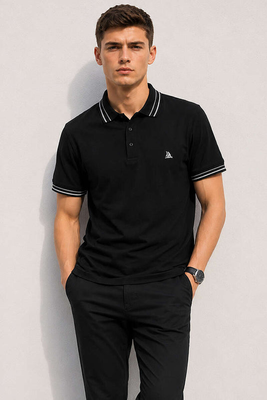 T-shirt homme à rayures avec col polo noir