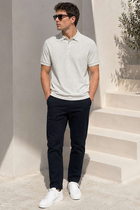 Polo Collar Striped Men's T-shirt Green