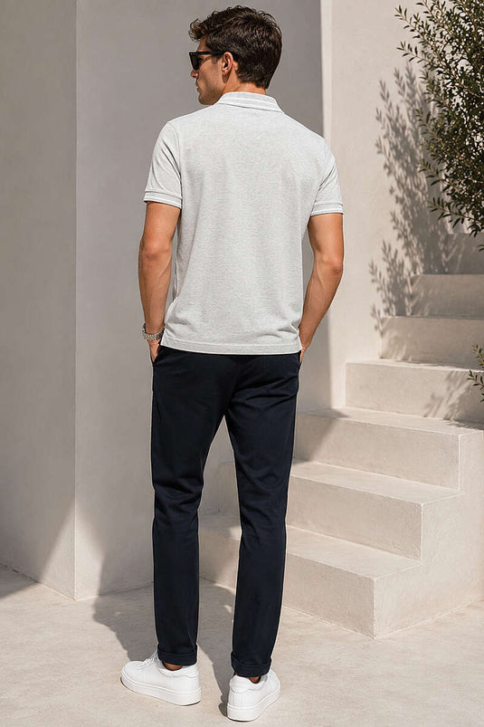 Polo Collar Striped Men's T-shirt Green
