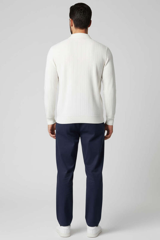 Polo Collar Stitched Sweater, Ecru