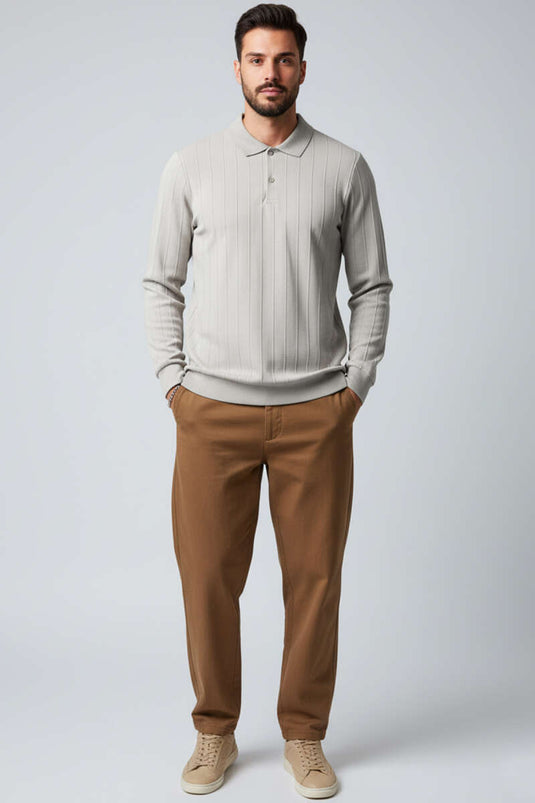 Polo Collar Stitched Sweater Grey