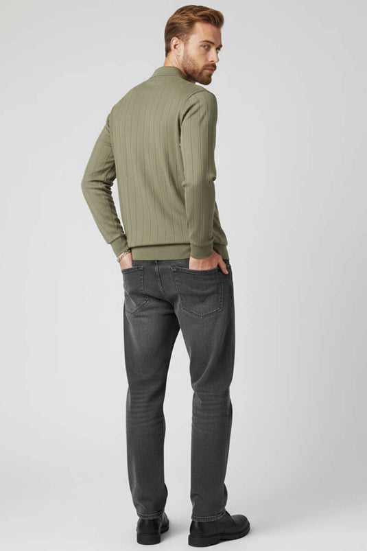 Polo Collar Stitched Sweater Khaki
