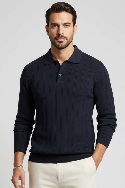 Pull à col polo bleu marine