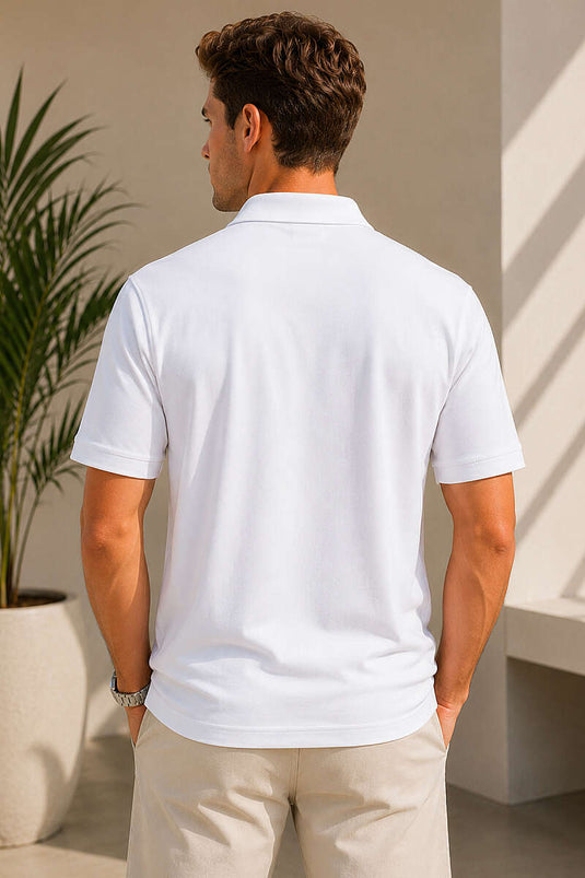 Polo Yaka Düğmeli Cepli Erkek T-shirt Beyaz