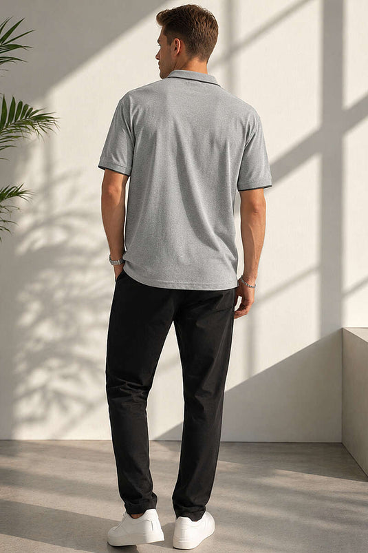 Polo Yaka Düğmeli Cepli Erkek T-shirt Haki