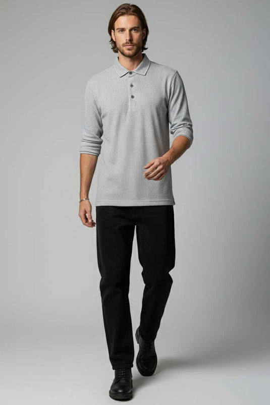 سويت شيرت مخطط بياقة بولو وأزرار بلون زيتي