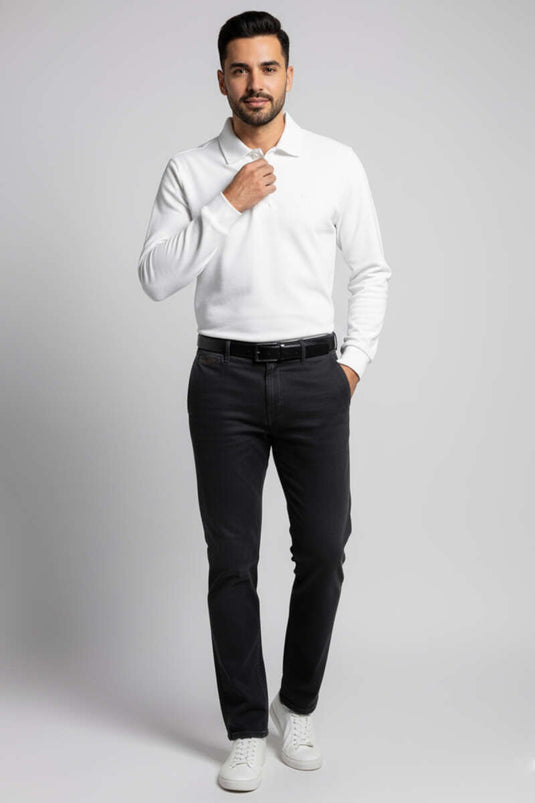 Men's Polo Collar Button-Down Sweatshirt, Ecru