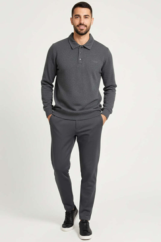 Men's Polo Collar Button-Down Sweatshirt, Dark Gray