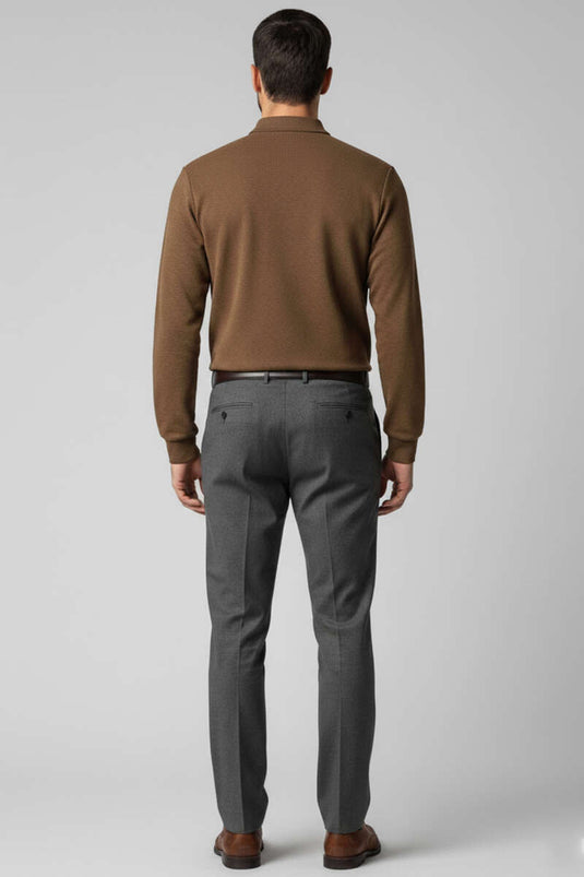 Men's Polo Collar Button-Down Sweatshirt, Brown