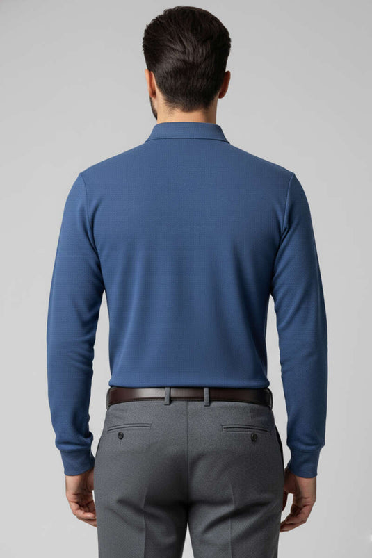 Men's Polo Collar Button-Down Sweatshirt, Blue
