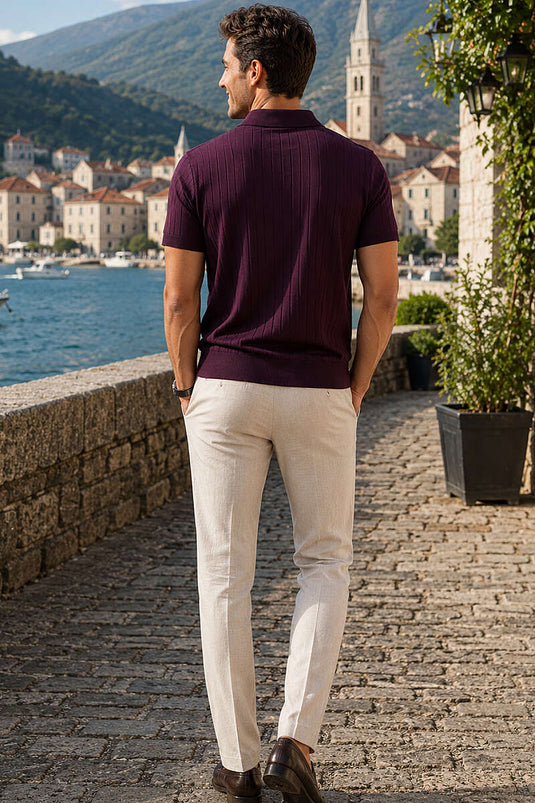 T-shirt en coton mercerisé à col polo avec boutons, couleur mûre