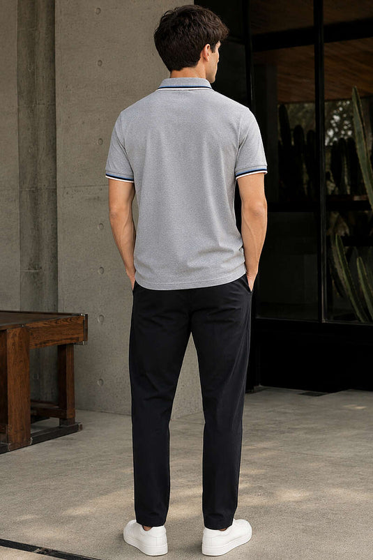 T-shirt homme gris à col polo avec boutons et bord-côte