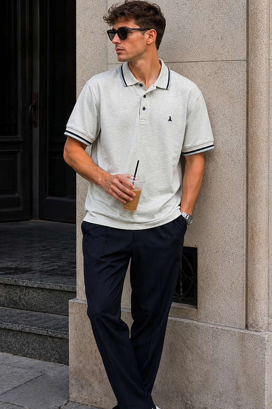 T-shirt homme vert à col polo avec boutons et bord-côtes