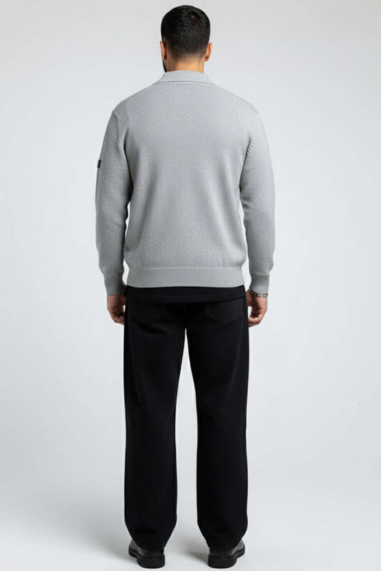 Men's Polo Collar Buttoned Knit Cardigan Grey