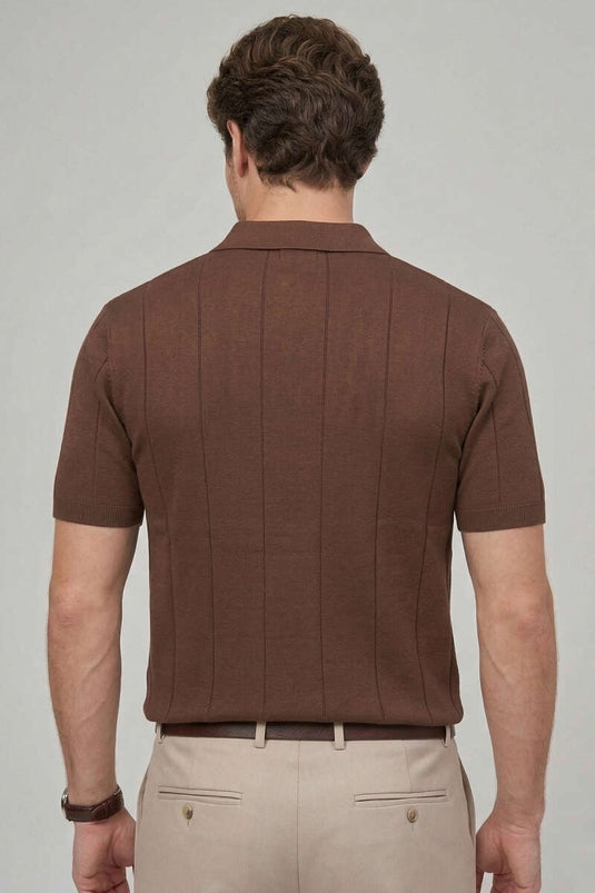 Polo-Kragen T-Shirt mit Reißverschluss-Detail aus mercerisierter Baumwolle, Kaffee-Farbe