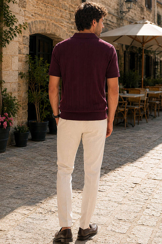 T-shirt en mercerisé avec col polo et détail zippé, couleur mûre
