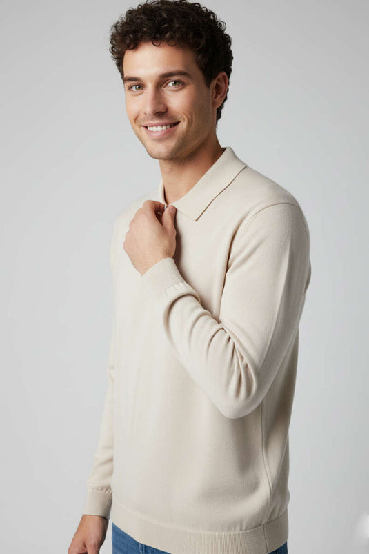 Polo-Shirt mit Reißverschluss, mercerisiert, Beige