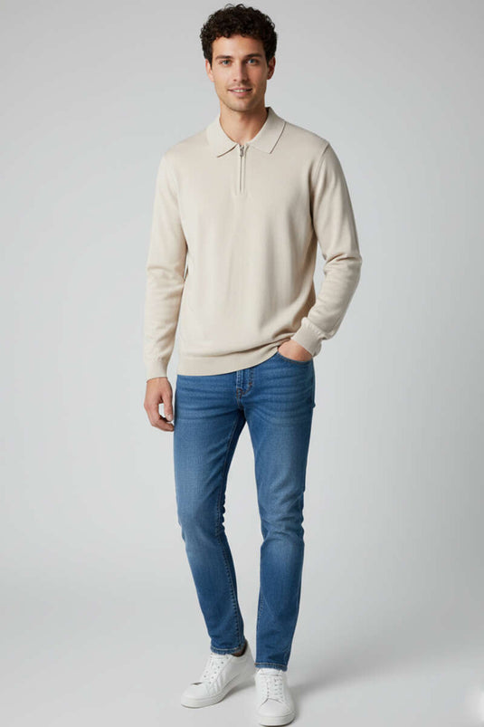 Polo-Shirt mit Reißverschluss, mercerisiert, Beige