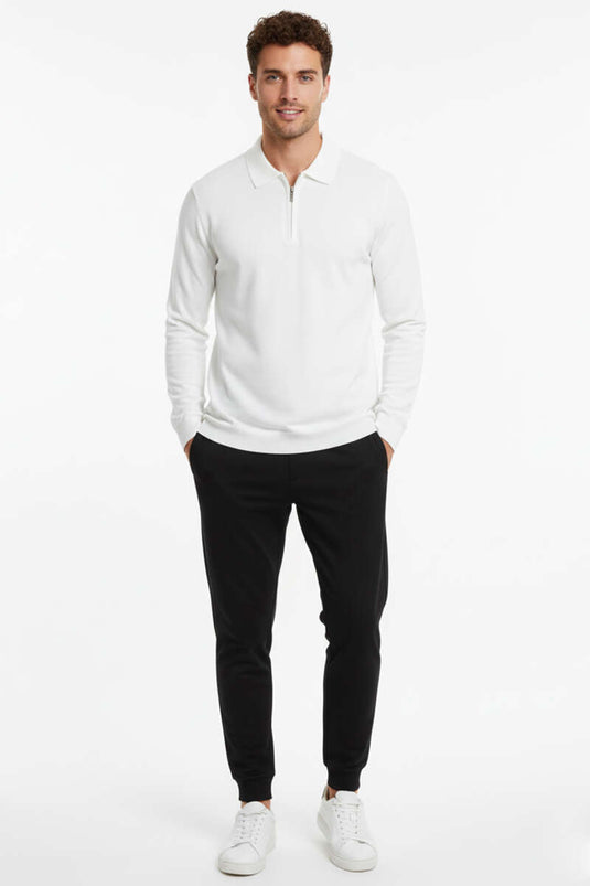 Polo-Shirt mit Reißverschluss, mercerisiert, Ecru