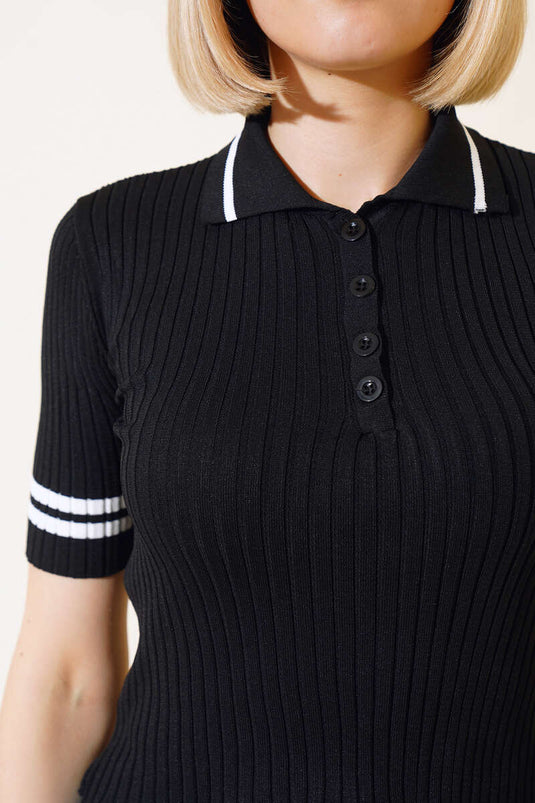 Polo Neck Ribbet Bady Black