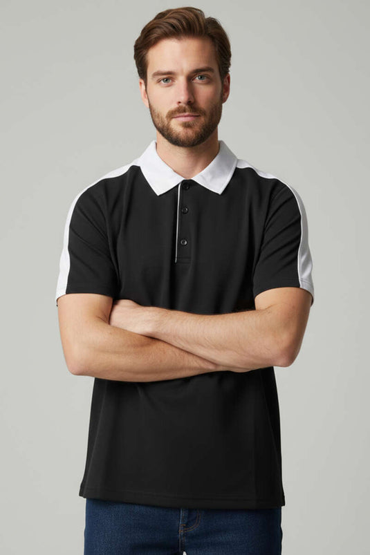 Polo Yaka Garnili Erkek T-shirt Siyah