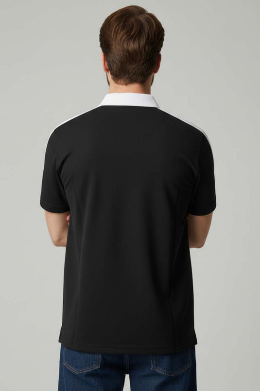 Polo Yaka Garnili Erkek T-shirt Siyah