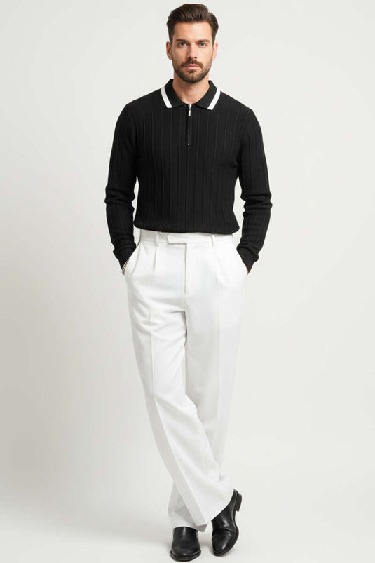 Sweat-shirt à manches longues pour homme avec col polo, noir