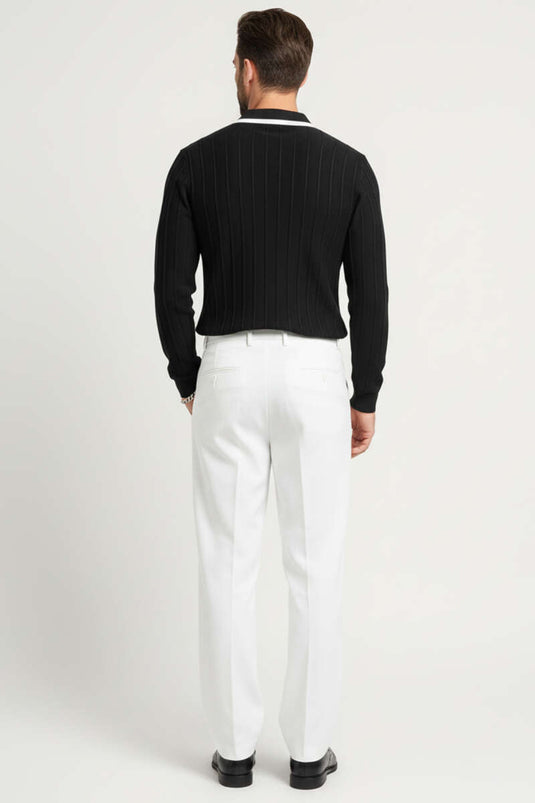 Sweat-shirt à manches longues pour homme avec col polo, noir