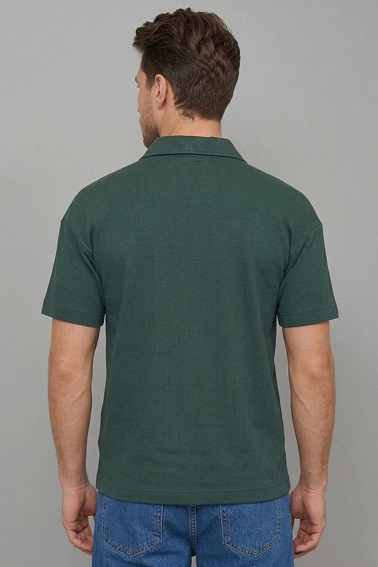 T-shirt da uomo con stampa "Im Possible" e collo a polo, colore verde militare