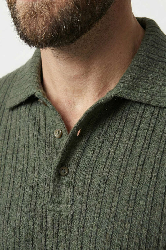Sweat-shirt pour homme à col polo, rayures en relief, couleur kaki
