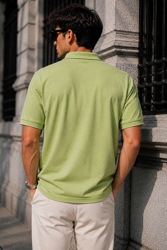 Polo Yaka Kol Ribanalı Erkek T-shirt Elma Yeşili