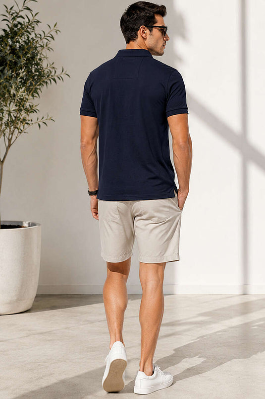 Polo-Kragen Herren-T-Shirt mit Rippbündchen, Marineblau