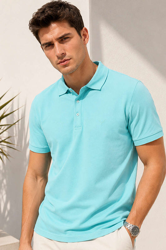 T-shirt homme à col polo avec manches côtelées, couleur menthe