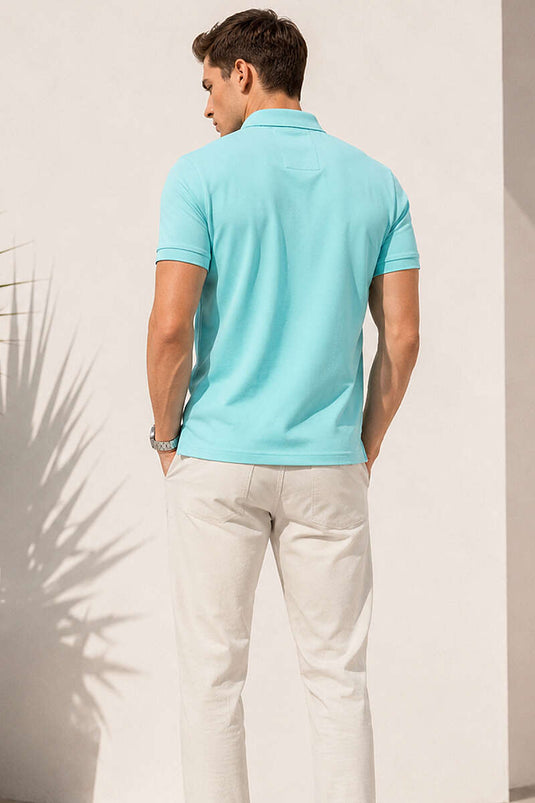 T-shirt homme à col polo avec manches côtelées, couleur menthe