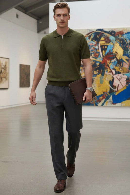 Polo Collar Mercerized Men's T-shirt Khaki